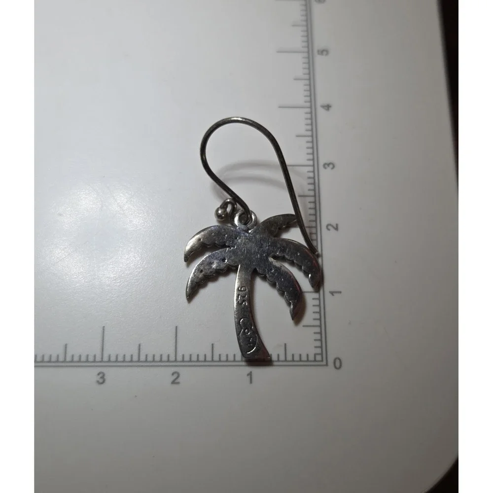 Vintage Bali Style Sterling‎ Silver Palm Tree Dangle Hook Earrings Beach Jewelry